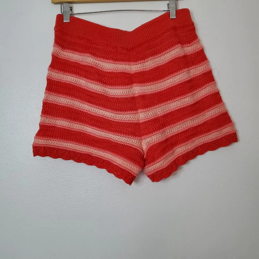 Madden NYC Shorts Women's Knit Pull On Waist Coral Knit Crochet Trim Tie Waist - Picture 5 of 10